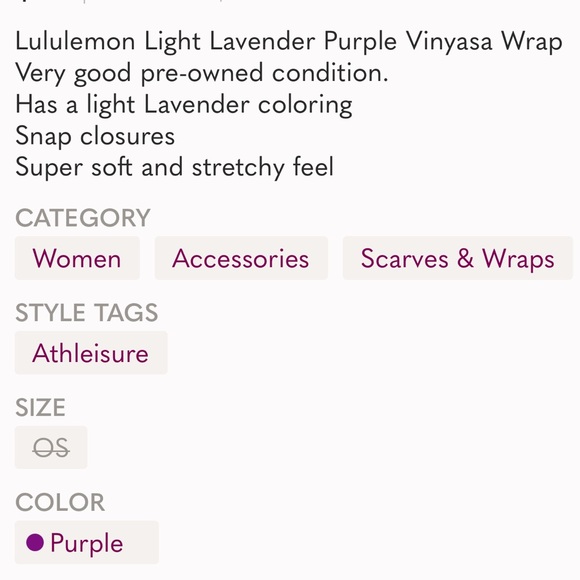 Lululemon Vinyasa lavender wrap - Picture 2 of 8
